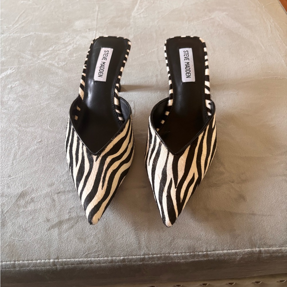 Steve Madden Real Calf Hair Zebra Mules 5.5